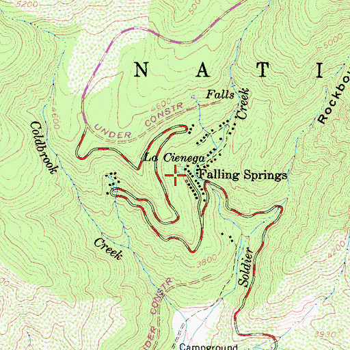 Topographic Map of Falling Springs (historical), CA