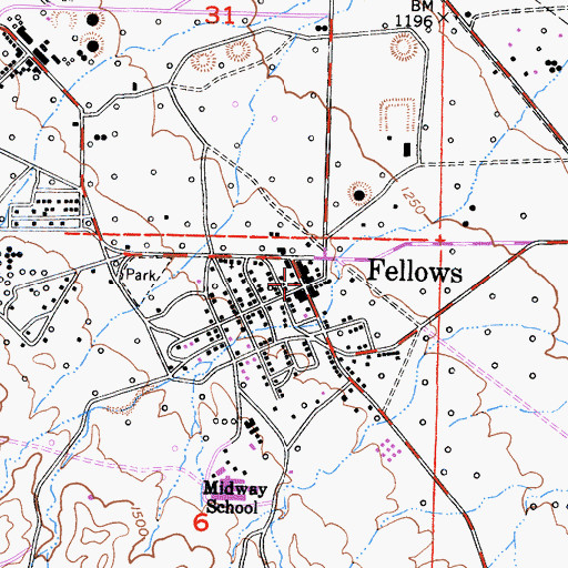 Topographic Map of Fellows, CA