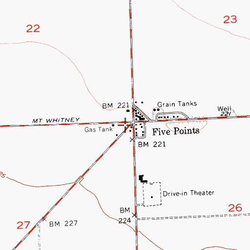 Topographic Map of Five Points, CA
