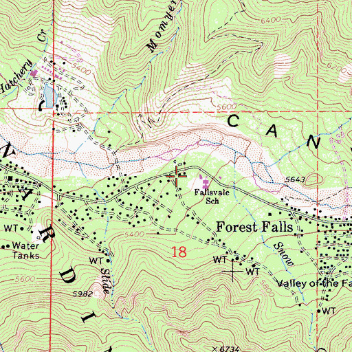 Topographic Map of Forest Falls, CA