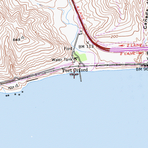 Topographic Map of Port Orford, CA