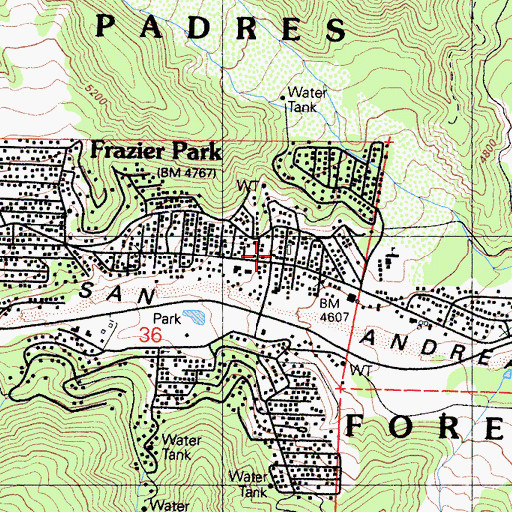 Topographic Map of Frazier Park, CA