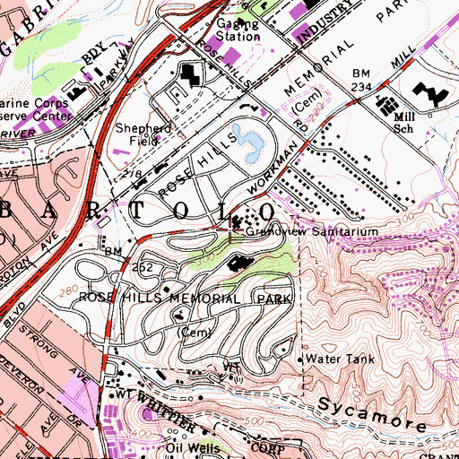 Topographic Map of Grandview Sanitarium, CA