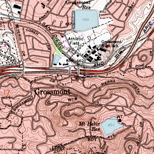 Topographic Map of Grossmont, CA