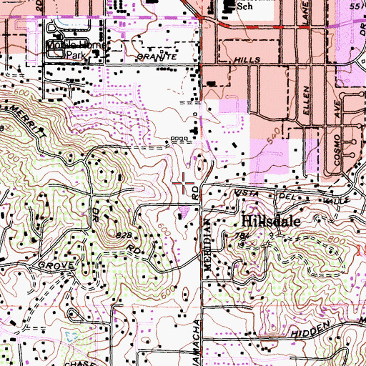 Topographic Map of Hillsdale, CA