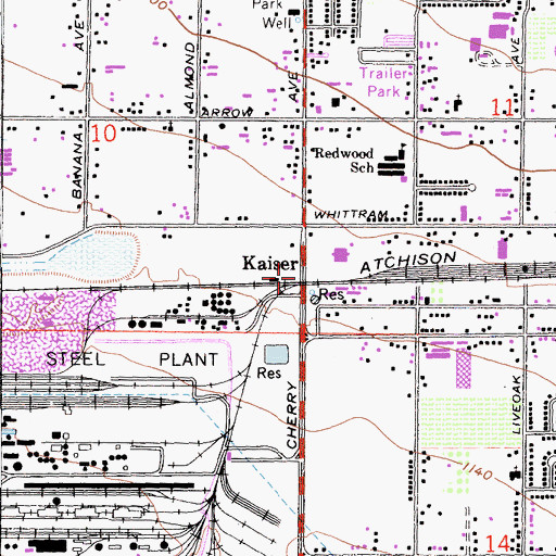 Topographic Map of Kaiser, CA