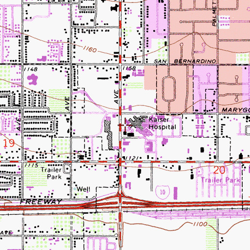 Topographic Map of Kaiser Permanente Hospital, CA