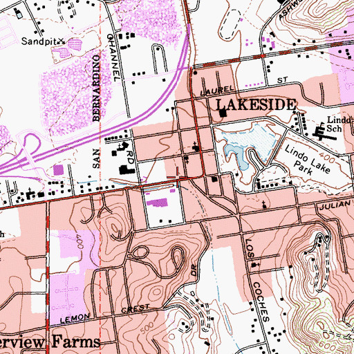 Topographic Map of Lakeside, CA