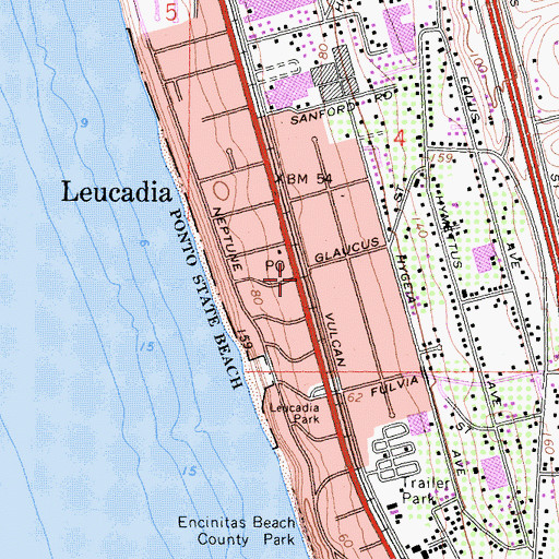 Topographic Map of Leucadia, CA