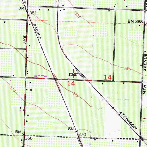 Topographic Map of List, CA