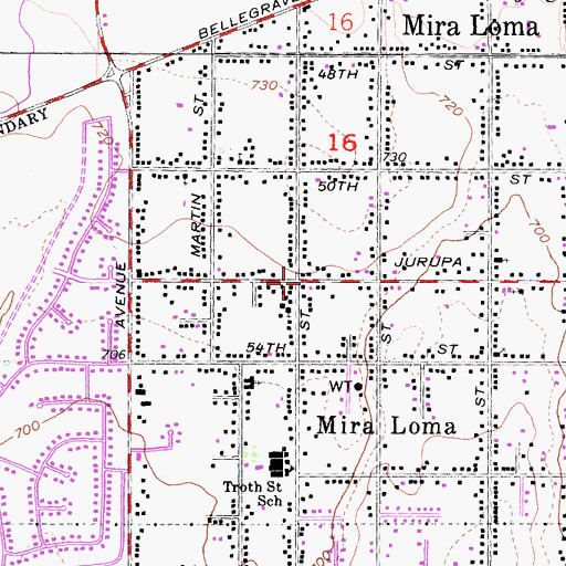 Topographic Map of Mira Loma, CA