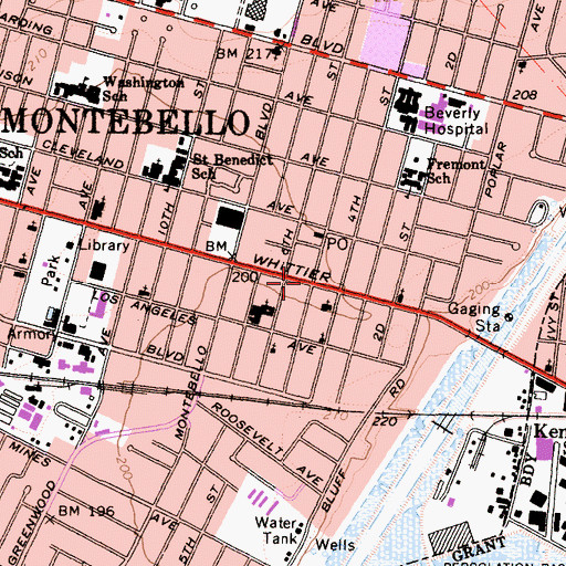 Topographic Map of Montebello, CA