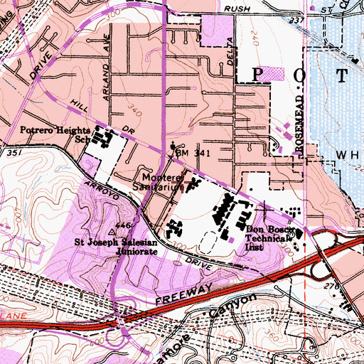 Topographic Map of Monterey Sanitarium, CA