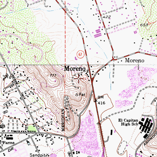 Topographic Map of Moreno, CA