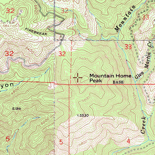 Topographic Map of Mountain Home Peak, CA