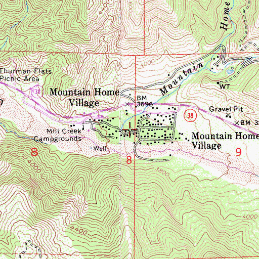 Topographic Map of Mountain Home Village, CA