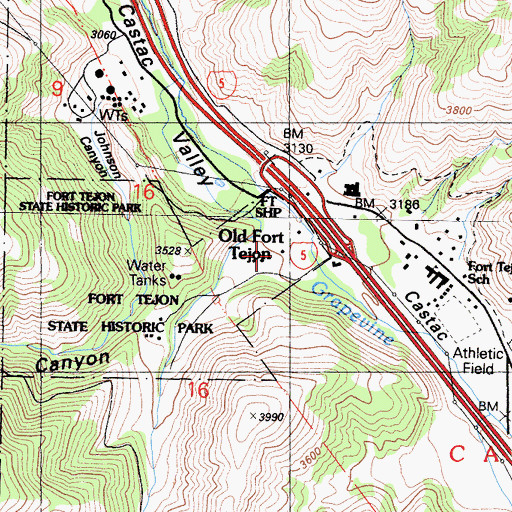 Topographic Map of Old Fort Tejon (historical), CA