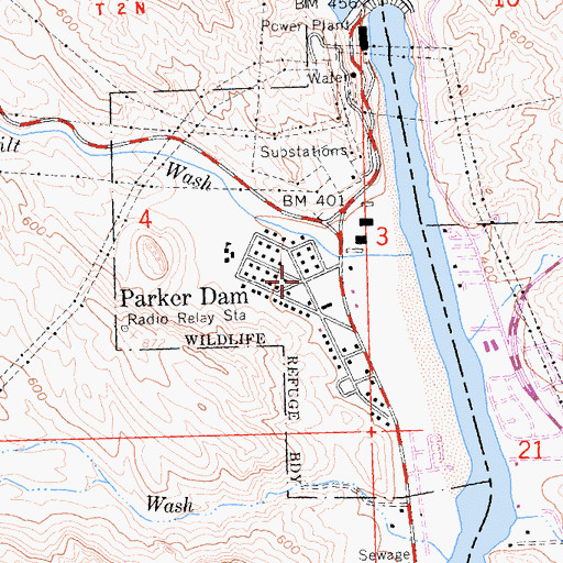 Topographic Map of Parker Dam, CA