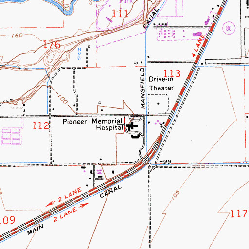 Topographic Map of Pioneers Memorial Hospital, CA