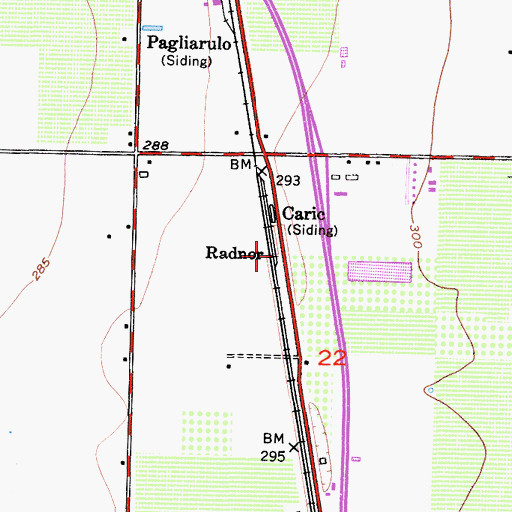Topographic Map of Radnor, CA