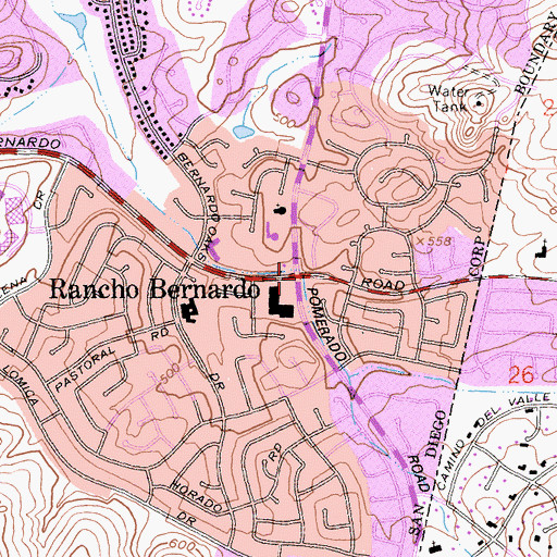 Topographic Map of Rancho Bernardo, CA