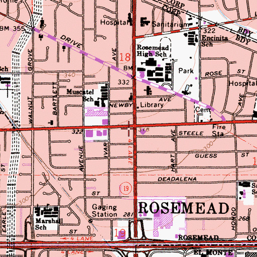 Topographic Map of Rosemead, CA