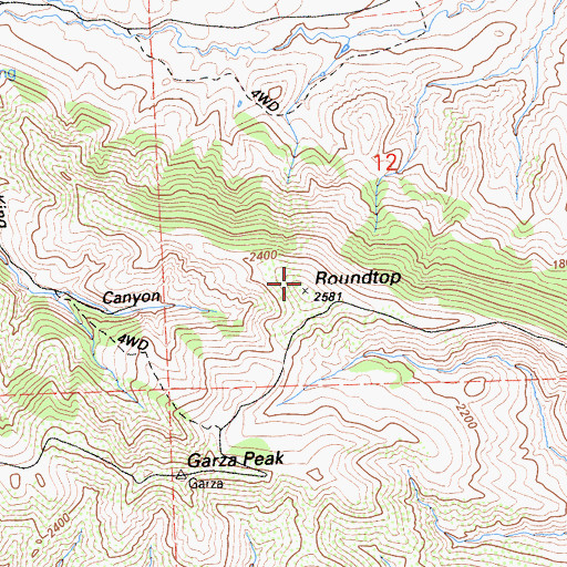 Topographic Map of Roundtop, CA