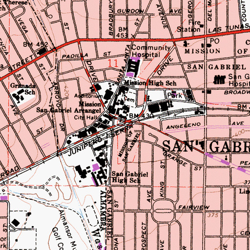 Topographic Map of San Gabriel, CA