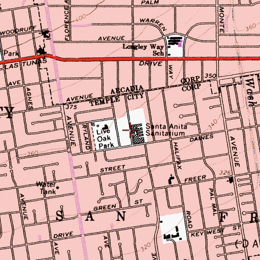 Topographic Map of Santa Anita Sanitarium, CA