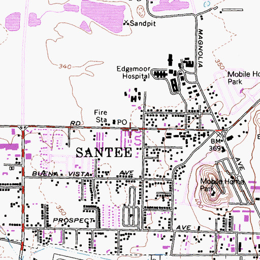 Topographic Map of Santee, CA