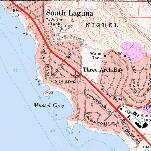 Topographic Map of Three Arch Bay, CA