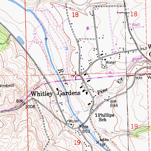 Topographic Map of Whitley Gardens, CA