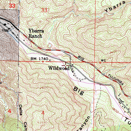 Topographic Map of Wildwood, CA
