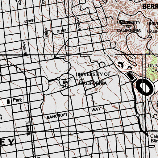 Topographic Map of Doe Library, CA