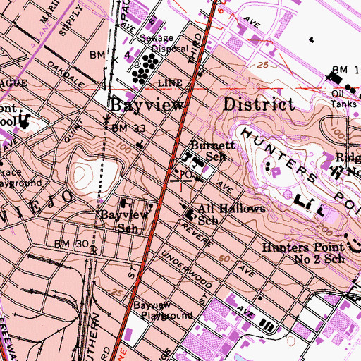 Topographic Map of Bayview Baptist Church, CA