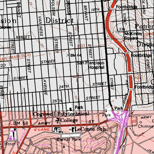 Topographic Map of Emanuel Baptist Church, CA