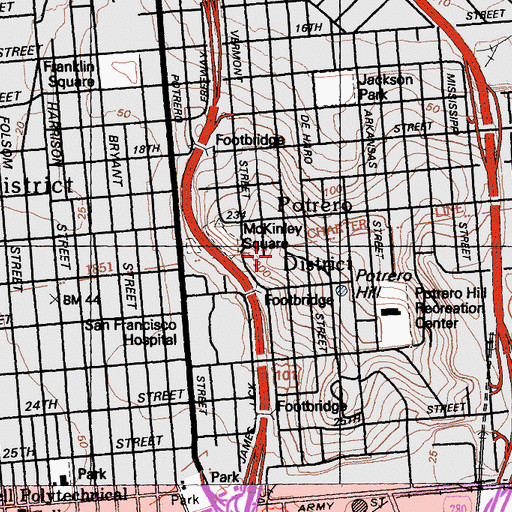 Topographic Map of Hillside Baptist Church, CA