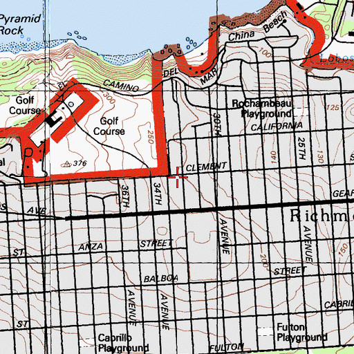 Topographic Map of Lincoln Park Presbyterian Church, CA