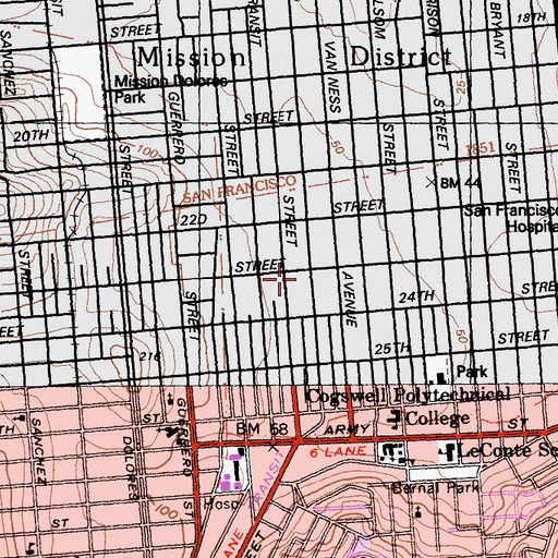 Topographic Map of Mission Presbyterian Church, CA