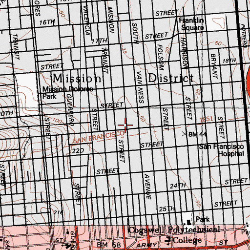 Topographic Map of Primera Iglesia Bautista Del Sur, CA
