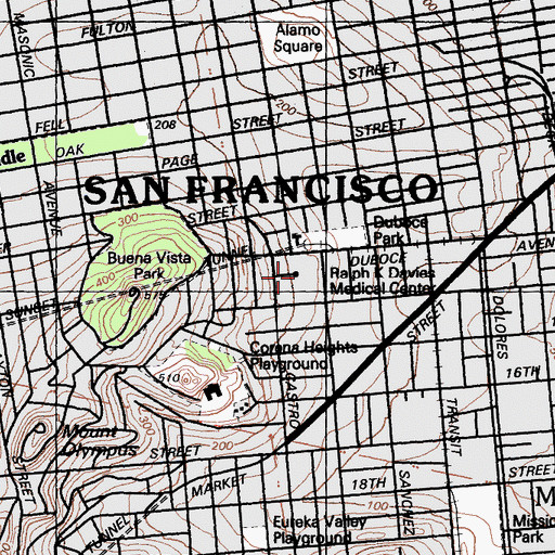 Topographic Map of California Pacific Medical Center - Davies Campus, CA