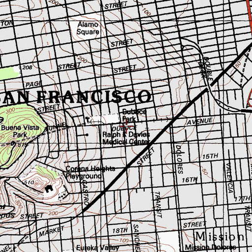 Topographic Map of Saint Beulah Church of God in Christ, CA