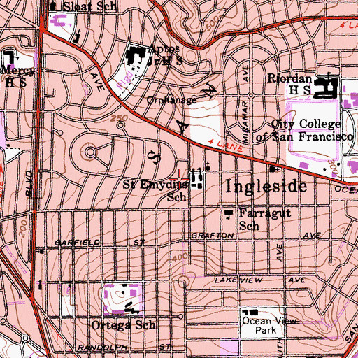 Topographic Map of Saint Emydius Roman Catholic Church, CA