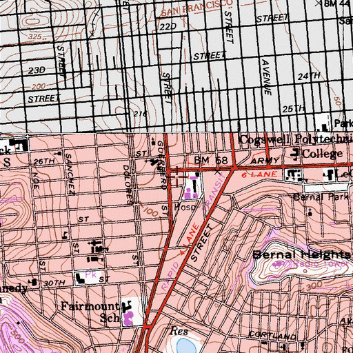 Topographic Map of California Pacific Medical Center Saint Lukes Campus, CA