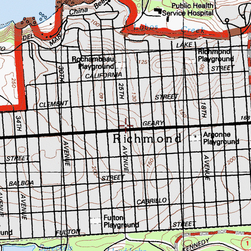 Topographic Map of Saint Monicas Roman Catholic Church, CA