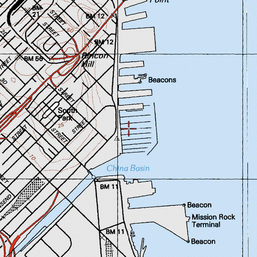 Topographic Map of South Beach Harbor, CA