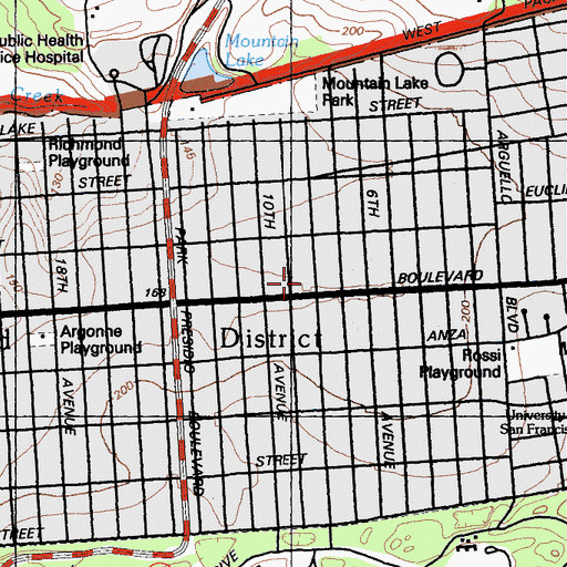 Topographic Map of Star of the Sea Roman Catholic Church, CA