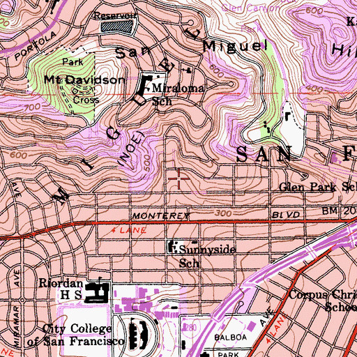 Topographic Map of Sunnyside Playground, CA
