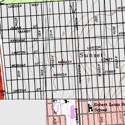 Topographic Map of Sunset Chinese Church of the Nazarene, CA