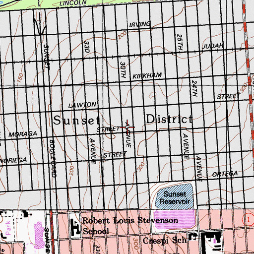 Topographic Map of Sunset Playground, CA